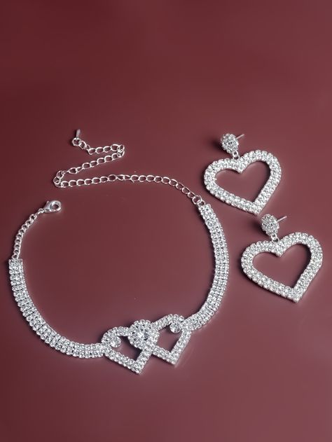 Silver Glamorous Collar     Embellished   Fashion Jewelry Embellished Fashion, Heart Decor, Women's Jewelry Sets, Rhinestone Heart, Heart Decorations, Fashion Online Shop, Online Fashion, All Fashion, Jewelry Set