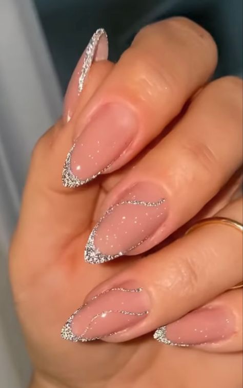 Chrome With Glitter Nails, Nails Acrylic Prom, Eid Nails, New Year Nails Design, Acrylic Prom Nails, Prom Nails Blue, Gold Prom Nails, Silver Prom Nails, Prom Nails Acrylic Classy