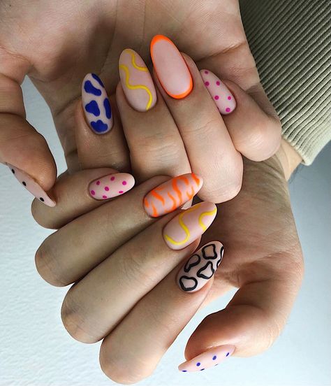 Colorful Abstract Nails, Nails Inspo Summer, Nails Art Tutorial, Multicolor Nails, Shiny Nails Designs, Summer Nails 2023, Bright Nail Art, Funky Nail Art, Nail Art Trends