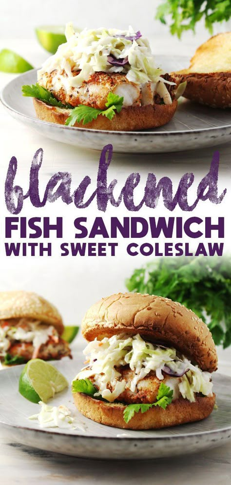 A little sweet, a little spice, a bit of tang, and a whole bunch of flavor all together in this blackened fish sandwich, which can be made in 30 minutes | via www.aimeemars.com #Blackened #Fish #Sandwich #quick #easy Fish Sandwich Recipes, Suburban Kitchen, Blacken Fish, Blackened Fish, Summer Sandwiches, Fish Burger, Best Sandwich Recipes, Fish Sandwich, Cole Slaw