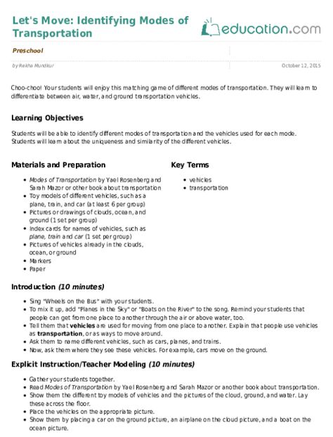 Choo-choo! Your students will enjoy this matching game of different modes of transportation. They will learn to differentiate between air, water, and ground transportation vehicles. Transport Lesson Plan, Air Transportation Preschool Activities Lesson Plans, Transportation Lesson Plan, Air Transportation Preschool, Water Lessons, Transportation Preschool Activities, Transportation Worksheet, Ready For Kindergarten, Transportation Vehicles
