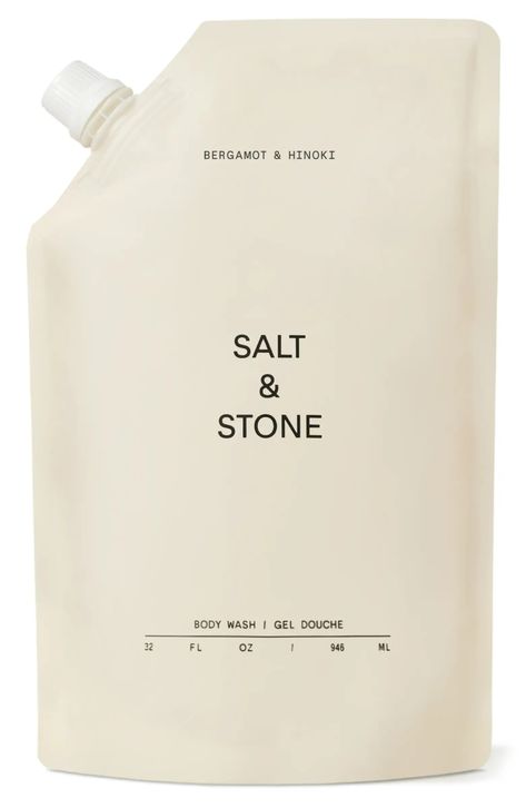 SALT & STONE Bergamot & Hinoki Body Wash Refill Pouch | Nordstrom Salt Stone, Refill Pouch, Sea Sponge, Skin Collagen, Body Cleanser, Dye Free, Outdoor Activity, Black Rose, Aging Signs