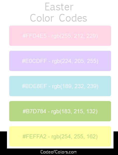 Easter Color Palette and Scheme Google Slides Color Palette Codes, Preppy Color Palette Hex Codes, Pretty Color Palette Hex Codes, Color Palette Rgb Code, Easter Colour Palette, Color Palette Rgb, Easter Color Palette, Rgb Color Palette, Easter Color