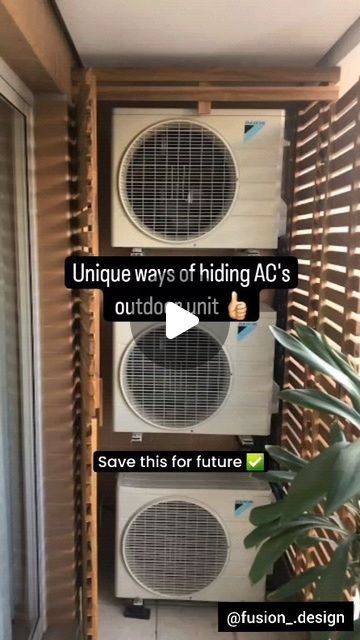 Fusion design on Instagram: "Save this reel for future ✅ Share with your friends and family 👍🏻  Follow our page for more  @fusion_.design  Unique ways of hiding AC's outdoor unit 💫💥  #ac #grill #hiding #airconditioning #balcony #balconygrills #interior #interiors #interiordecor #home #homedecor #homedecoration #homestyling #homedecoration ##homeinspiration #explorepage #explorepage✨ #exploreeverything #page #outdoors #exterior #cover #gurgaon #delhincr #viral#hometransformation#facebook ebook #instagram #trending #followforfollowback" How To Hide Ac Unit Outside Balcony, How To Hide Outdoor Ac Unit, Conceal Ac Unit, Ac Outdoor Unit In Balcony, Ac Outdoor Unit Cover, Outdoor Ac Unit Cover Ideas, Air Conditioner Cover Indoor Wall, How To Hide Air Conditioner Unit Outside, Hiding Ac Unit Outside