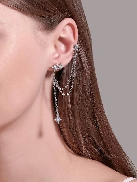 Rhinestone Ear Cuff, Pretty Ear Piercings, Cool Piercings, Jewelry Accessories Ideas, Mismatched Earrings, Rhinestone Decor, Ear Cuffs, Fancy Jewelry, Rhinestone Jewelry