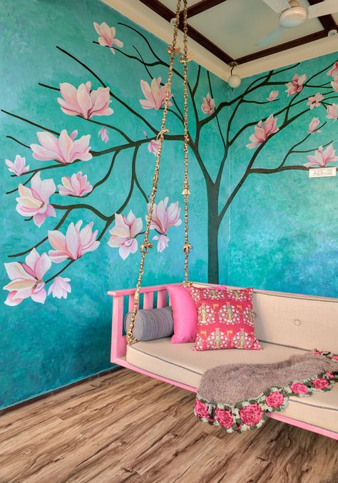 Indian Room Decor, Indian Bedroom Decor, Indian Room, Indian Bedroom, Colourful Living Room Decor, Swing Bed, India Home Decor, Colourful Living Room, Small Balcony Decor