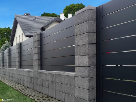 Marvelous Boundary Wall Design Ideas - Engineering Discoveries Garden Wall Ideas, Fence Wall Design, Fence Gate Design, Boundary Wall, Modern Gate, House Fence Design, Modern Fence Design, Concrete Fence, Front Fence