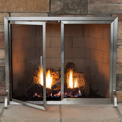 Custom Fireplace Screens, Fireplace Screens With Doors, Stainless Steel Fireplace, Do It Yourself Decoration, Standing Fireplace, Fireplace Glass Doors, Fireplace Kits, Classic Fireplace, Fireplace Doors