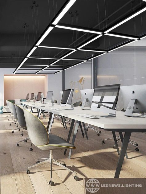 Office Ceiling Ideas, Office Ceiling Lighting, Workplace Lighting, Restaurant Lighting Design, Led Office Lighting, Modern Office Lighting, Office Chandelier, Led Office, Amazon Office