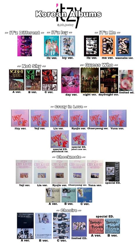 ~ Itzy Korean Album List ~ Itzy Album Template, Itzy Album Collection, Album Template Kpop, Kpop Album Template, Kpop Albums Collection, Kpop Album Collection, Itzy Collection, Albums Collection, Itzy Photocard