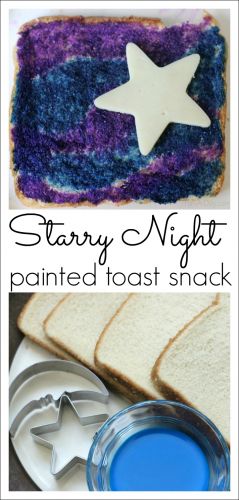 Starry Night Painted Toast - Pajama Day Activity & Snack Moon Cookies, Pj Day, Starry Night Painting, Pajama Day, Edible Paint, Food Dye, Camping Theme, Sleepover Party, Things To Do At A Sleepover