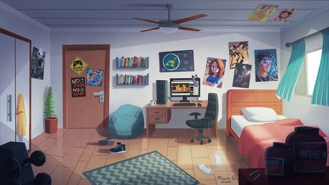 Background Illustration - Bedroom on Behance Bedroom Cartoon, Bedroom Illustration, Indoor Paint, Japanese Bedroom, Anime House, Dorm Design, Episode Interactive Backgrounds, Comic Book Art Style, Cartoon House