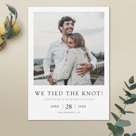 We Tied the Knot Modern Photo Elopement Wedding Announcement - tap to personalize and get yours #Announcement #elopement, #elopement #announcement, #photo, #we We Tied The Knot, Wedding Announcement Cards, Elopement Announcement, Wedding Announcement, Shades Of Burgundy, Instant Photos, Announcement Cards, Elopement Wedding, Photo Wedding