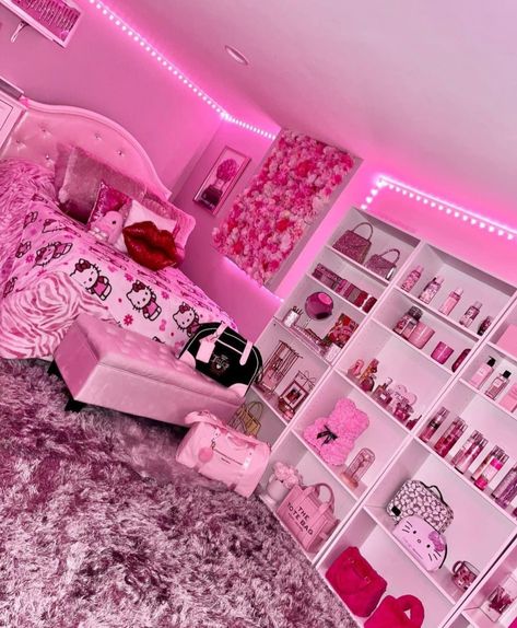 Vanity With Shelves, Bedroom Hello Kitty, Hello Kitty Bedding, Hello Kitty Bedroom, Bedroom Ideas For Small Rooms Cozy, Room Organization Bedroom, Hello Kitty Room, Hello Kitty Room Decor, Kitty Room