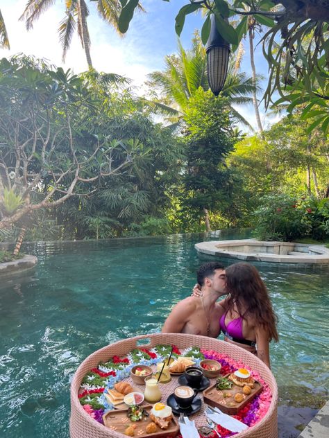 Dark Royalcore, Bali Couple, Floating Breakfast, Bali Honeymoon, Bali Travel, Romantic Dinners, Vanuatu, Couple Aesthetic, Glamping