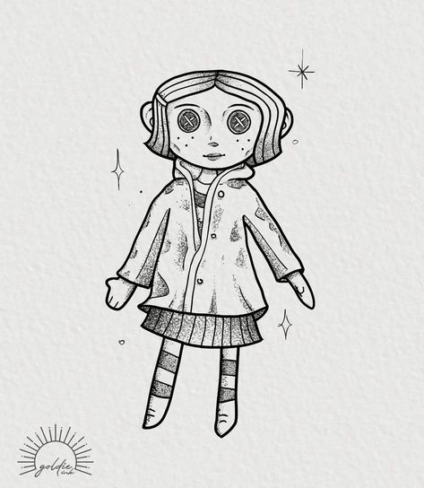 Alternative Tattoo Ideas, Coraline Flash Tattoo, Coraline Flash, Addams Family Tattoo, Wednesday Addams Tattoo, Flash Tattoo Ideas, Coraline Drawing, Coraline Tattoo, Tim Burton Tattoo