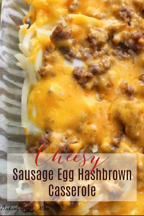 Quick and easy breakfast casserole. This breakfast egg casserole with eggs, sausage, hashbrowns and cheese only has 5 ingredients and comes together so easily. Egg Bake Sausage Hashbrown, Sausage Egg Hashbrown Casserole Breakfast Bake, Sausage Egg Bake With Hashbrowns, Egg And Meat Casserole, Sausage Egg And Cheese Casserole With Hashbrowns, Casseroles With Eggs, Sausage Egg And Cheese Casserole Hashbrown Breakfast Recipes, Egg Bake Casserole Without Hashbrowns, Easy Sausage Egg Bake