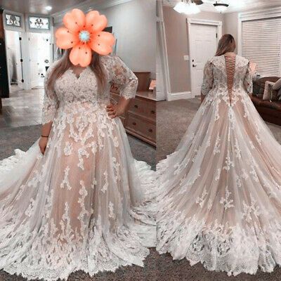 Plus Size Wedding Dresses With Sleeves, Wedding Dresses Plus, Curvy Wedding, Plus Wedding Dresses, Train Wedding, Plus Size Wedding Gowns, Lace Wedding Dress With Sleeves, Wedding Dress Champagne, Long Sleeve Wedding Dress Lace