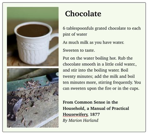 Hot Chocolate (1877) - The 1800's Housewife History Of Chocolate, How Much Sugar, Delicious Hot Chocolate, Hot Chocolate Recipe, Chocolate Recipe, Ham Recipes, Hot Chocolate Recipes, Chocolate Drinks, Chocolate Factory