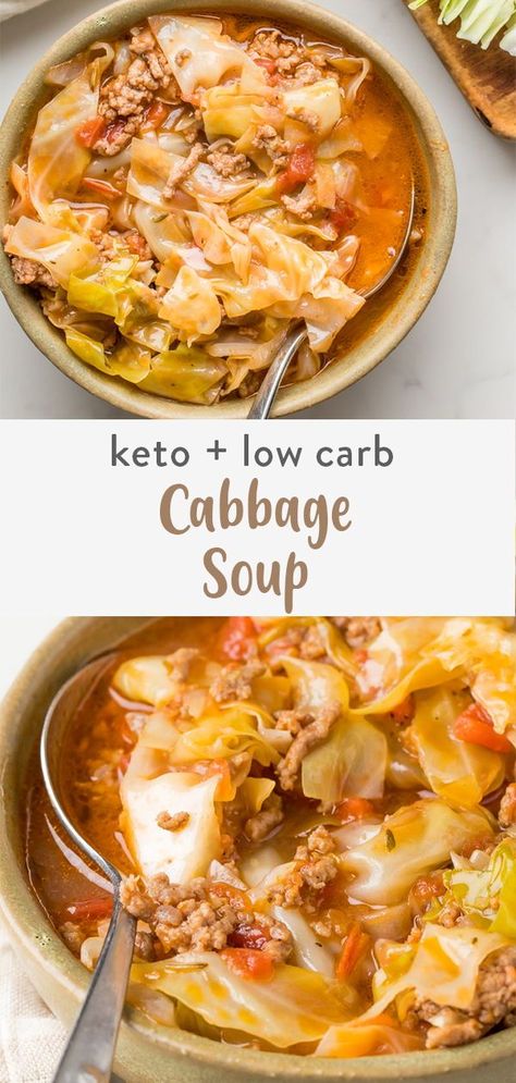 A delicious keto cabbage soup that can be made on the stove top, instapot or crock pot. Ground beef, tomatoes and a flavorful broth are perfect for those cold days. Make it completely vegetarian diet friendly by simply removing the beef. This is a great low carb soup for meal prep and a simply, easy to make dinner! Crock Pot Ground Beef, Keto Cabbage Soup, Quick Fish Recipes, Keto Cabbage, Beef Cabbage Soup, Crock Pot Cabbage, Ground Beef And Cabbage, Quick Healthy Lunch, Easy To Make Dinners