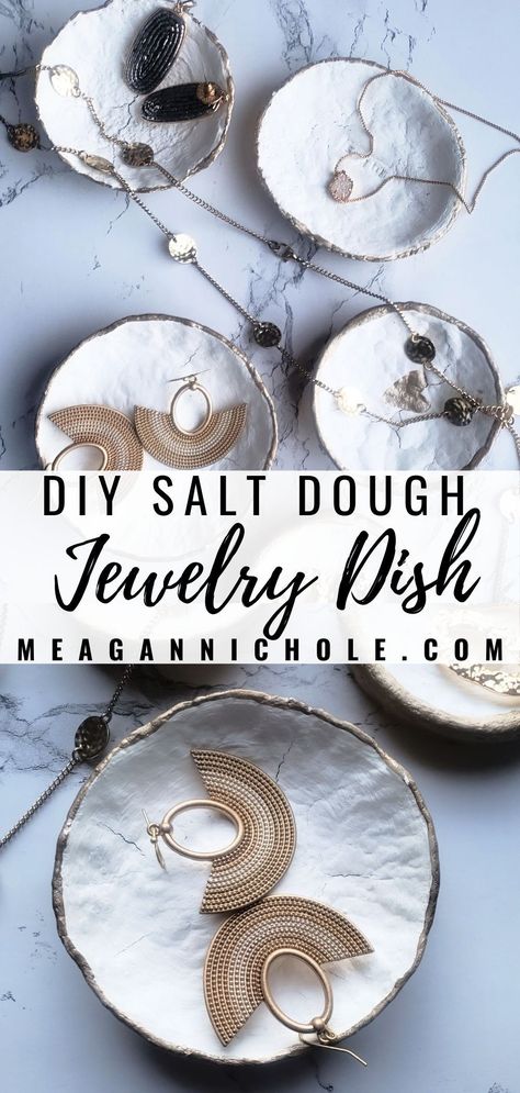 3-Ingredient Salt Dough Ring Dish | MeaganNichole.com Salt Dough Pottery, Salt Craft Ideas, Dough Jewelry Ideas, Salt Dough Diy, Salt Dough Plate, Diy Salt Dough Crafts, Salt Dough Trinket Dish, Salt Dough Dish, Salt Dough Bowl