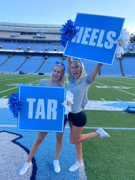 UNC Cheer, Carolina Cheer, Go heels, Univeristy of North Carolina, College Cheerleader, Carolina Blue, Cheer Uniform, Pom Poms, College Gameday, Tar Heel nation, Kenan Stadium, Cheer signs Uncw Aesthetic, Unc Volleyball, Unc Chapel Hill Aesthetic, Unc Aesthetic, Unc College, College Cheerleader, Cheer Costumes, North Carolina Colleges, Cheer Signs