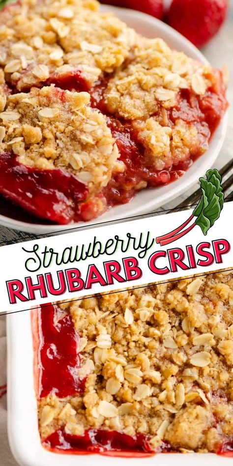 Easy Rhubarb Crisp, Easy Rhubarb Recipes, Strawberry Rhubarb Recipes, Strawberry Rhubarb Compote, Rhubarb Recipes Crisp, Oats Flour, Crisp Desserts, Strawberry Crisp, Strawberry Rhubarb Jam