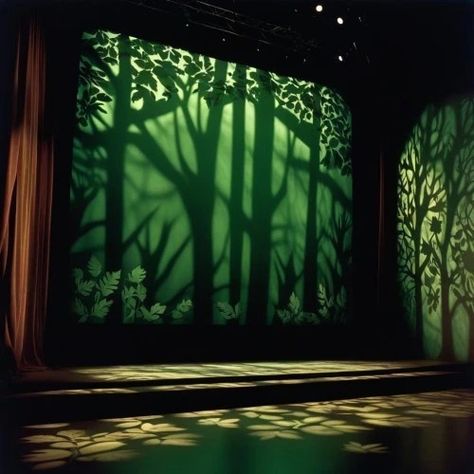 Forest Stage Set, Stage Trees Set Design, Into The Woods Set Design Ideas, Jungle Set Design, Tree Stage Design, Jungle Stage Design, Forest Set Design, Into The Woods Set Design, Shrek Set Design