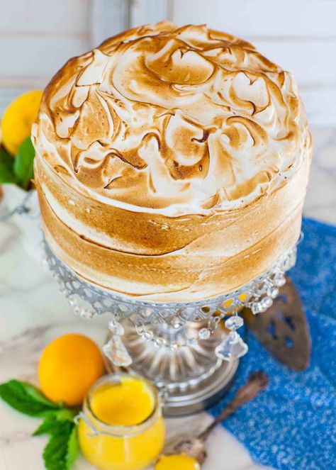 Torched Meringue, Lemon Cake Recipes, Meringue Cake Recipe, Lemon Meringue Cake, Cake Recipe From Scratch, Lemon Meringue Cheesecake, Dessert Decor, Meringue Frosting, Layered Cakes