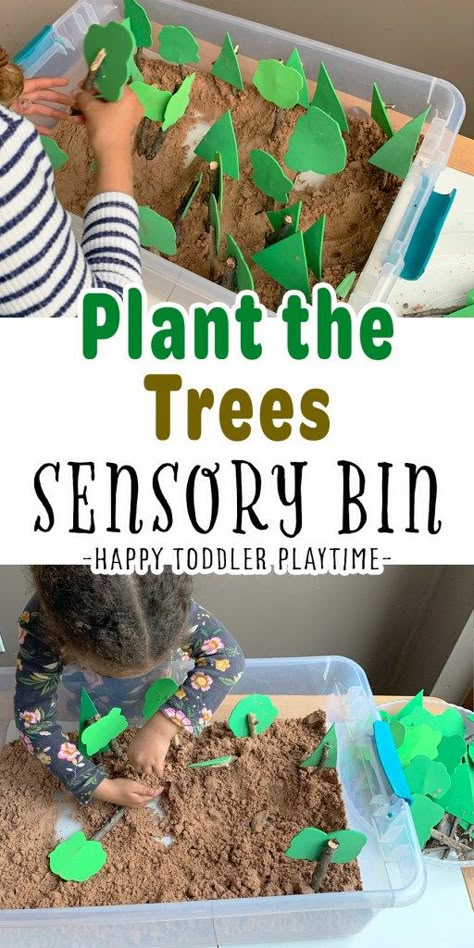 Sensory Recycling Activities, Childcare Sensory Ideas, Plant A Tree Activity For Kids, Earth Day Sensory Play, Tree Gross Motor Activities, Earth Week Toddler Activities, Toddler Recycling Activities, Earth Day Lesson Plans For Toddlers, Spring Sensory Bin For Toddlers