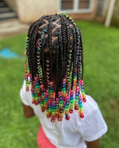 Rainbow Beads Hair Braids, Hairstyles With Beads, Easy And Beautiful Hairstyles, Toddler Braided Hairstyles, Toddler Braids, Kid Hairstyles, Individual Braids, Lil Girl Hairstyles, Kid Braid Styles