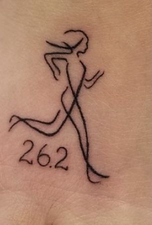 Tattoos For Athletes For Women, Running Tatoos Ideas, Athlete Tattoos Female, 13.1 Tattoo Half Marathons, Half Marathon Tattoo Ideas, Runner Tattoo For Women, Tattoos For Runners, Running Girl Tattoos, Running Tattoos For Women