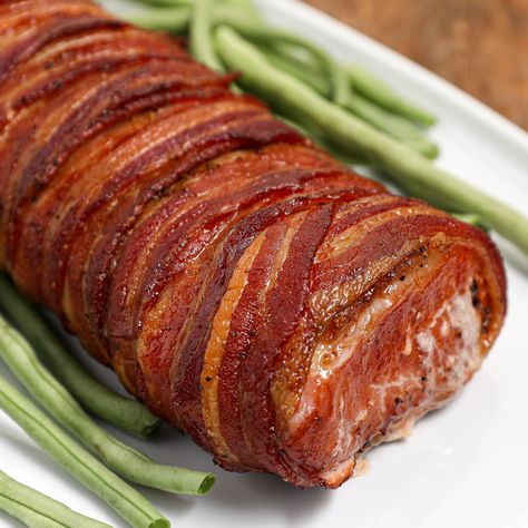 Bacon Wrapped Pork Loin - The Salty Cooker Smoked Bacon Wrapped Pork Loin, Bacon Wrapped Pork Loin Crockpot, Bacon Wrapped Pork Loin Roast, Pork Loin Wrapped In Bacon In Oven, Bacon Wrapped Pork Loin In Oven, Pork Loin Oven, Bacon Wrapped Pork Tenderloin Recipes, Smoked Pork Loin Recipes, Pork Loin Recipes Oven