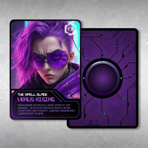 Cyberpunk Trading Card Game Cyberpunk Card Design, Cool Playing Cards Design, Trading Card Game Design, Trading Cards Design, Card Game Template, Trading Card Design, Personal Cards Design, Columns Design, Trading Card Ideas