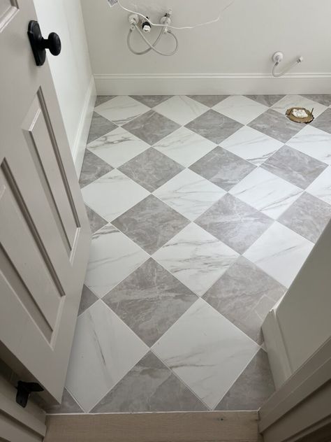 American olean Mirasol silver and bianco tile. Grey Checkered Floor Bathroom, Small Bathroom Flooring Ideas Tile Checkered, Tile Checkered Floor, Grey And White Marble Checkered Floor Bathroom, Checkerboard Bathroom Floor, Grey And White Marble Checkered Floor, Grey White Checkered Tile, Checkerboard Bathroom, Chequered Floor