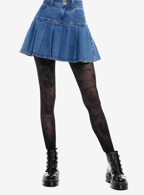 Hello Kitty Black Roses Tights | Hot Topic Hot Topic Outfits, Old Hot Topic, Black Sheer Tights, Hot Topic Clothes, Right Arrow Icon, Hello Kitty Black, Allover Design, Scene Outfits, Black Roses