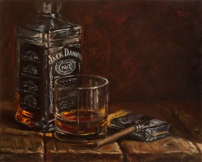 Alcohol Oil Painting, Jack Daniels Painting, Whiskey Painting, Alcohol Paintings, Cocktails Drawing, Bar Painting, Alcohol Still, Glass Of Whiskey, Art Still Life