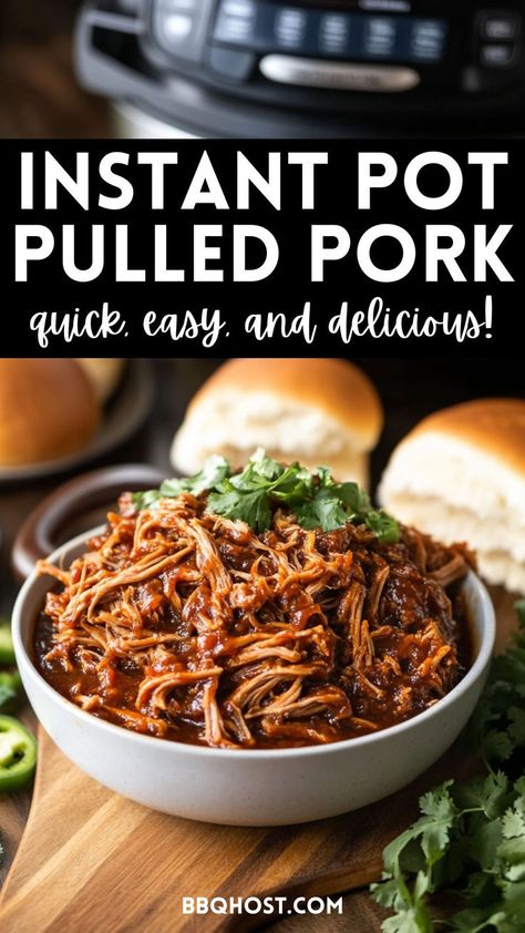 Looking for a quick and easy pulled pork recipe? This Instant Pot pulled pork is a game-changer! With a simple dry rub and tender, juicy pork, you'll have shredded BBQ pork in no time. Perfect for sandwiches, tacos, or nachos. Pin it now and click through for the full guide! Bbq Pulled Pork Instant Pot Recipe, Easy Pulled Pork Instant Pot, Pulled Pork Instant Pot Recipe Easy, Pulled Pork In The Instant Pot, Pulled Pork In Instapot, Quick And Easy Pulled Pork Recipes, Pulled Pork Shoulder Instant Pot, Pull Pork Instant Pot, Insta Pot Pulled Pork Recipe