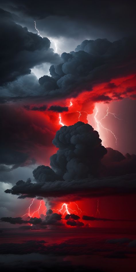 Red Thunder Wallpaper, Thunderstorm Photography, Rad Wallpapers, Clouds Iphone Wallpaper, Lightning Bolt Art, Pictures Of Lightning, Hawaii Painting, Lightning Photos, Red Clouds