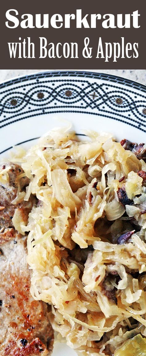 Sauerkraut with Bacon and Apples ~ Sweet, savory, and smokey sauerkraut, with onions, apples, and bacon. ~ SimplyRecipes.com German Sauerkraut Recipe, Sauerkraut Recipe, Sauerkraut Recipes, Juniper Berries, Bacon Recipes, Veggie Dishes, Fermented Foods, Healthy Nutrition, Sweet Savory