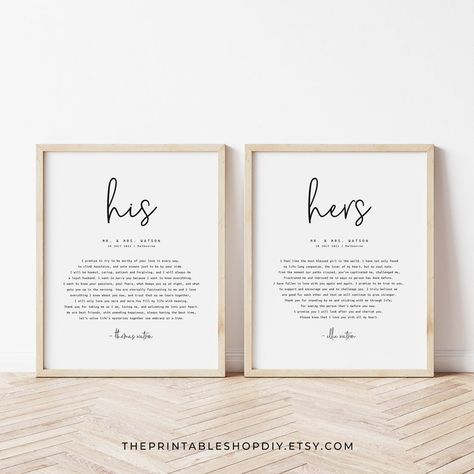 His and Hers Vows Anniversary Gift His Vows Her Vows Our - Etsy Vows Wall Art, Place Cards Template, Her Vows, Printable Wedding Sign, Name Place Cards, Place Card Template, Text Background, Diy Templates, Wedding Vows