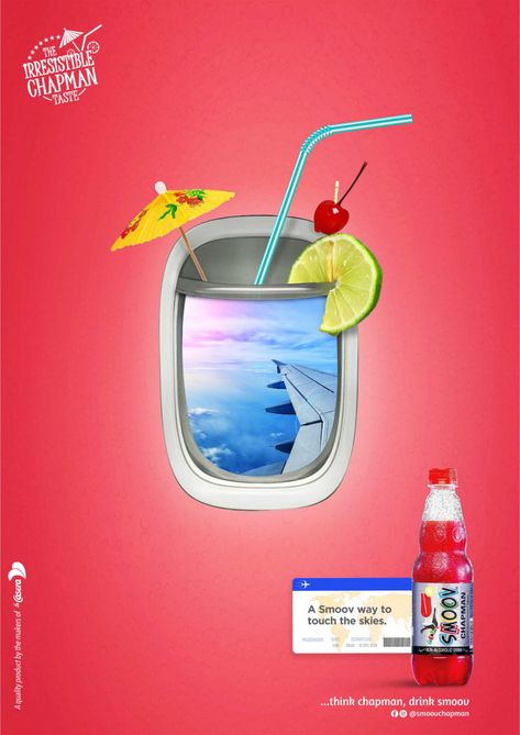 Smoov Chapman Print Advert By CentrespreadGREY: In-flight | Ads of the World™ Beverage Creative Ads, Creative Drink Ads, Drink Creative Ads, Drink Ads Creative Advertising, Patron Alcohol, Minimal Ads, Drinks Ads, Drinks Advertising, Beverage Ads