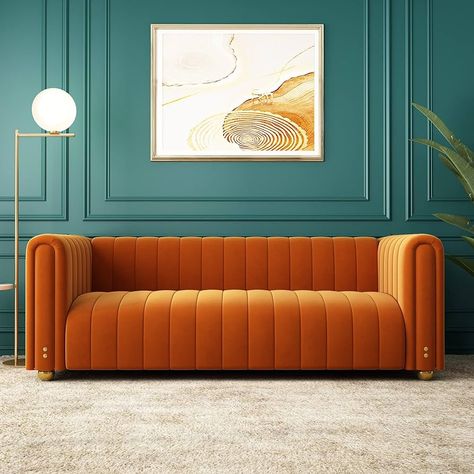 Amazon.com: ANTTYBALE Tufted Emerald Green Couch Chesterfield Velvet Sofa Upholstered 81" W 3-Seater Comfy Sofa for Living Room, Bedroom, Office, Apartment : Home & Kitchen Modern Velvet Sofa, Orange Couch, The Big Comfy Couch, Velvet Tufted Sofa, Living Room Orange, Velvet Couch, Mid Century Modern Sofa, Modern Couch, Apartment Furniture