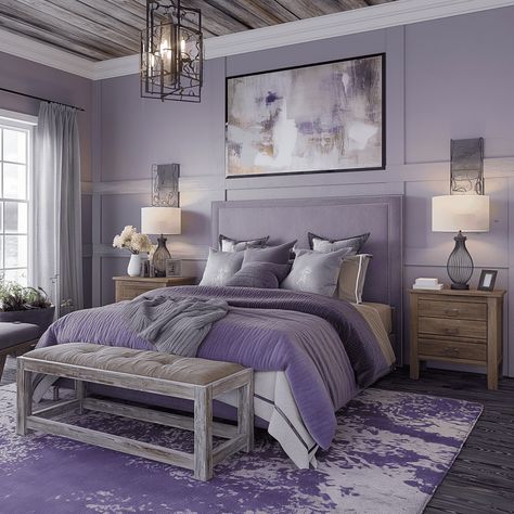 Grey And Purple Bedroom, Purple Bedroom Ideas, Painted Rooms, Purple Bedrooms, Purple Bedroom, Stylish Bedroom, Room Paint, Bedroom Ideas, Bedroom