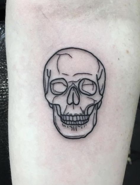 Small Skull Tattoo, Skeleton Tattoos, Small Skull, Cool Small Tattoos, Line Work Tattoo, Skull Tattoos, Simplistic Tattoos, Line Tattoos, Blackwork Tattoo