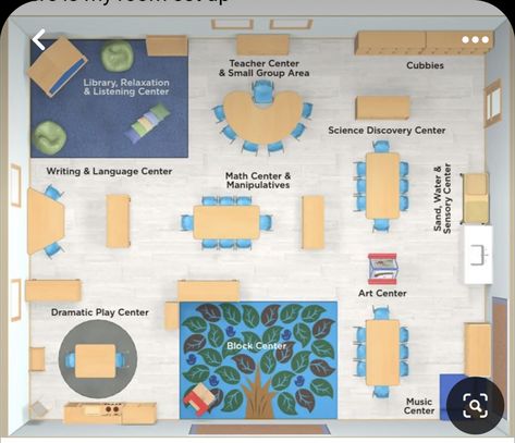 Preschool Layout Floor Plans, Classroom Check In Attendance, Sen Classroom Layout, Book Nook Preschool Classroom, Preschool Classroom Layout Ideas, After School Center Design, Preschool Layout Ideas, Kindergarten Classroom Play Area, Kindergarten Classroom Floor Plan