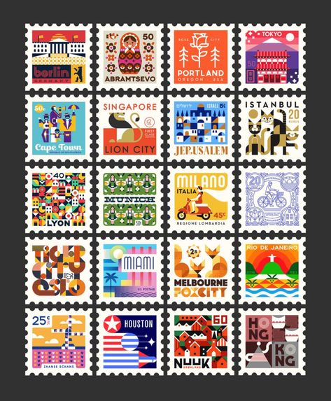 Makers Company, a creative duo from Cape Town, created the Town Squares project paying tribute to the stamps.L'articolo The illustrated stamps by Makers Company sembra essere il primo su Collateral. Stamp Inspiration, Poster Graphic Design, Postage Stamp Design, Postage Stamp Art, Travel Stickers, Post Stamp, Graphic Design Studios, Stamp Design, Stamp Collecting