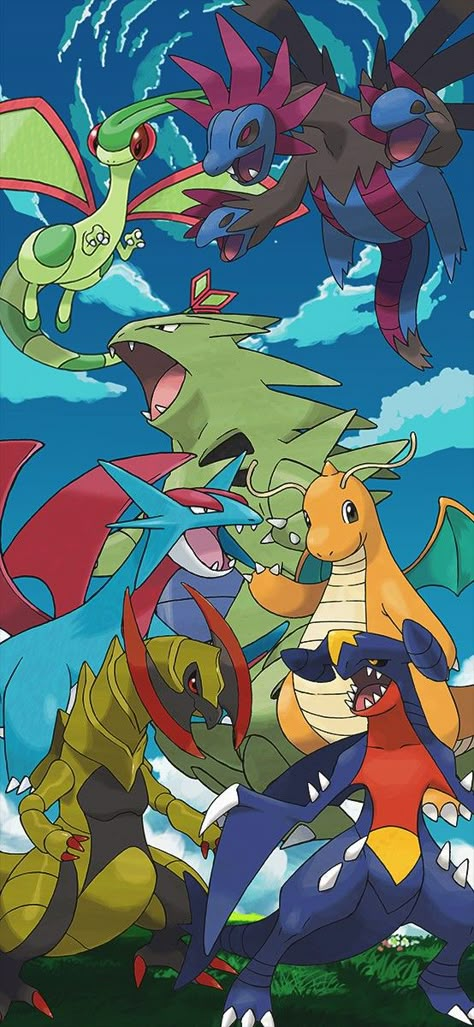 Anime Pokemon Wallpaper Dragonite, Dragon Type Pokemon Wallpaper, Flygon Pokemon Wallpaper, Flygon Tattoo, Pseudo Legendary Pokemon, Hydreigon Art, Pokemon Haxorus, Salamence Art, Dragonite Wallpaper