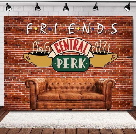 Tv Show Background, Friends Themed Wedding, Sofa Coffee Shop, Office Themed Party, Rustic Brick Wall, Coffee Shop Photography, Red Brick Wall, Wedding Shower Themes, Shop Photography