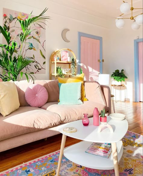 Pastel Living Room, Deco Pastel, Pastel Interior, Pastel Home, Pastel Home Decor, Colorful Apartment, Pastel House, Dekorasi Kamar Tidur, Pastel Room